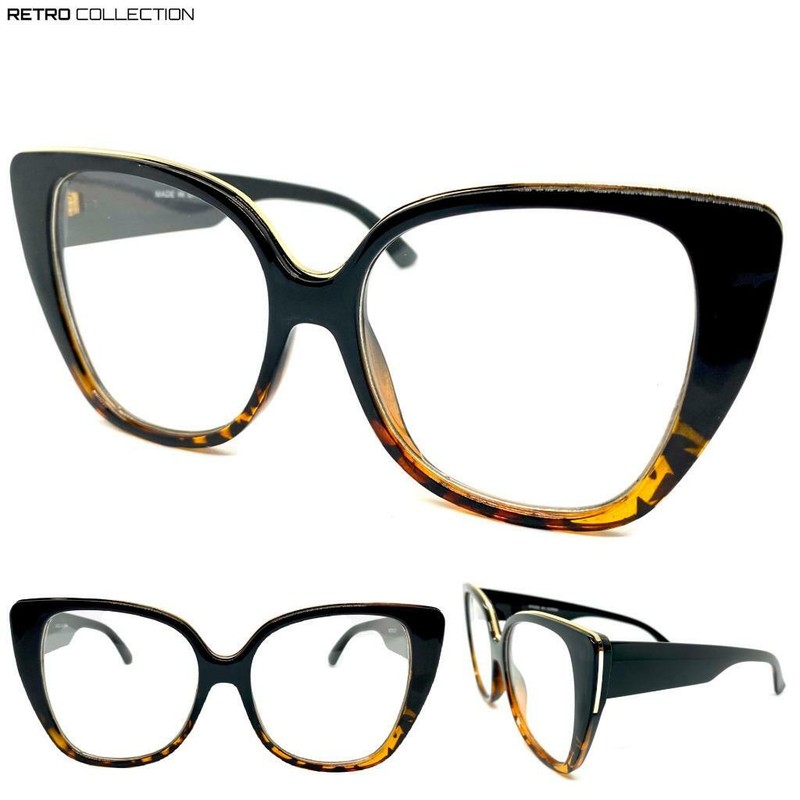 Oversized Vintage Retro Cat Eye Style Clear Lens EYE GLASSES Large Black Frame