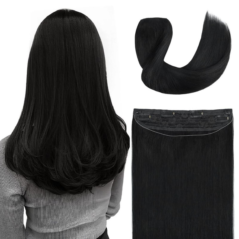 Isweet Invisible Wire Hair Extensions Real Human Hair – 20 Inch 80G Jet Black