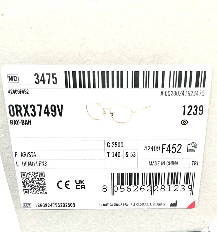 Ray-Ban Eyeglasses Glasses RB 3749V 2500 Shiny Arista Gold 53mm with Case gallery