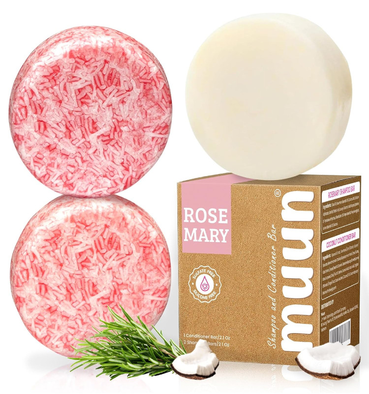 Muun Rosemary Shampoo and Conditioner Bar Set 3 – Natural Solid Hair Growth Soap