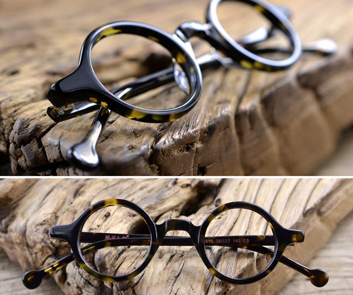 Handmade Acetate Eyeglass Frames Small Round Eyewear Glasses Dark Leopard Retro
