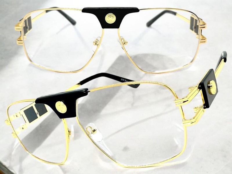 Mens Classic Retro Hardcore Hip Hop Rapper Clear Lens EYE GLASSES Big Gold Frame
