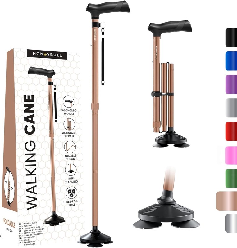 Walking Cane for Men & Women Foldable, Adjustable, Heavy Duty, Free Standing,…