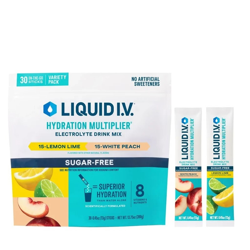 Liquid I.V. Sugarfree Hydration Multiplier Lemon Lime & White Peach – 30 Sticks
