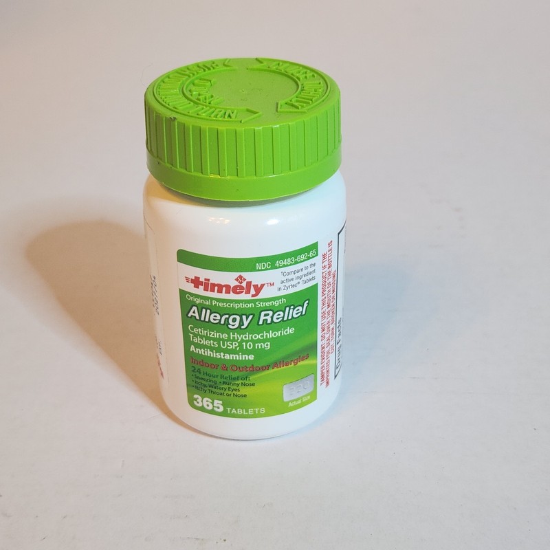Timely Cetirizine HCl 10mg 365 Tablets Allergy Relief Antihistamine Exp 04/2027