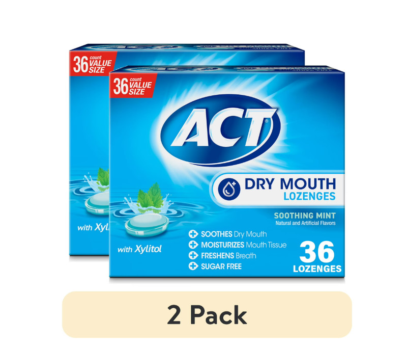 ACT Dry Mouth Lozenges With Xylitol – 36 Count Sugar Free Honey-Lemon, 2PK