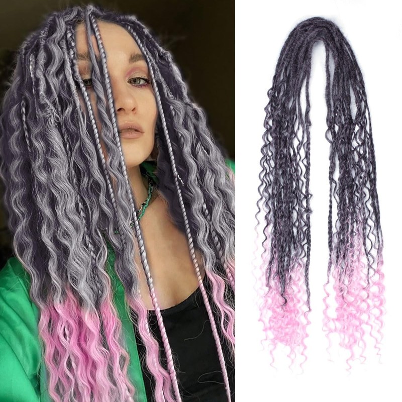 Double Ended Dreadlock Extensions 24 Inch Natural Black Pink Synth Dreads Set