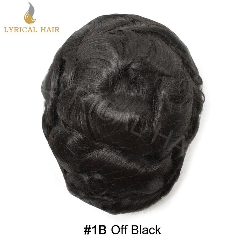 Lyrical Hair Mens Toupee Hairpiece Mono Lace Human Hair Poly PU Replacement Wig