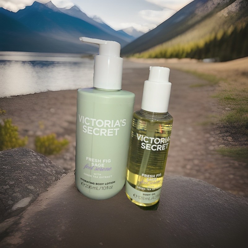 Victoria’s Secret Fresh Fig Sage Green Tea Body Oil 4.3oz, Lotion 10oz (LOT x2)