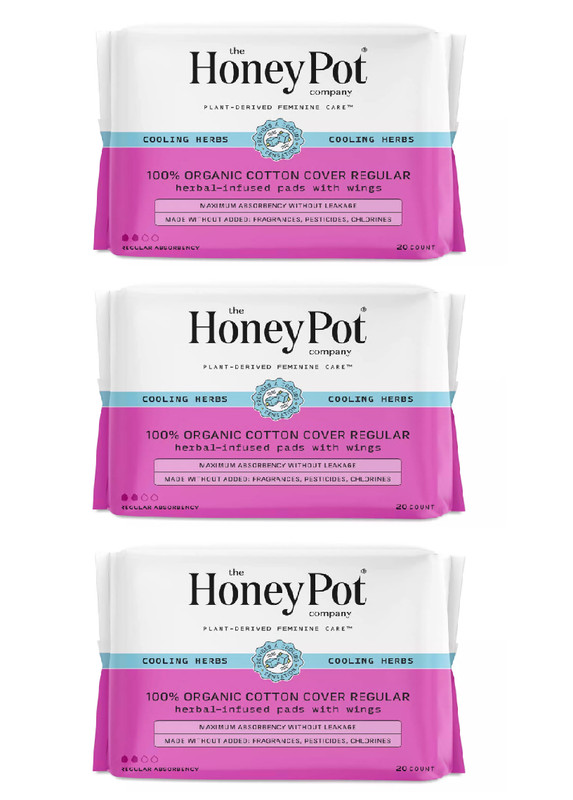 The Honey Pot Organic Pads with Wings Cooling Herbs 20 count (Pack of 3)