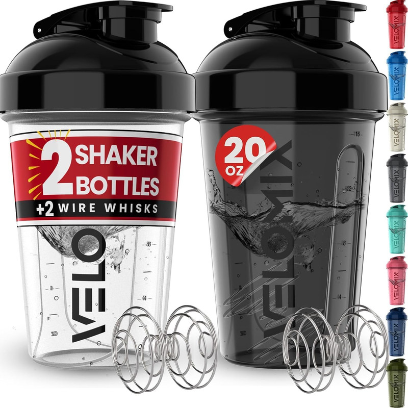 -2 Pack- 20 Oz Protein Shaker Bottles for Protein Mixes – 2X Wire Whisk | Leak P