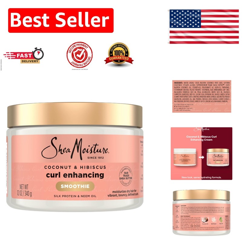 Natural Curl Enhancer: Coconut & Hibiscus Cream 12 oz – Sulfate & Paraben-Free