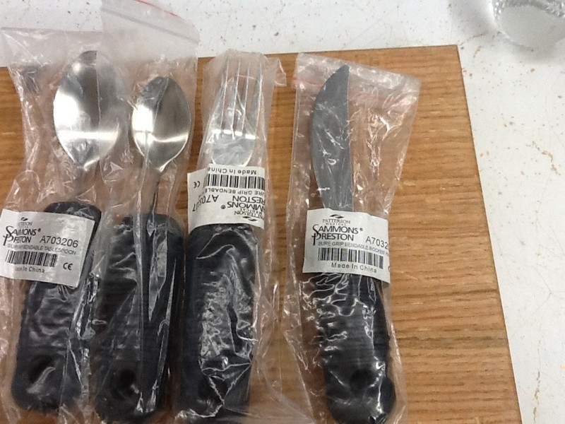 4 Pc Sammons Preston Sure Grip Fork Knife Spoon Aid Utensil Silverware Bendable