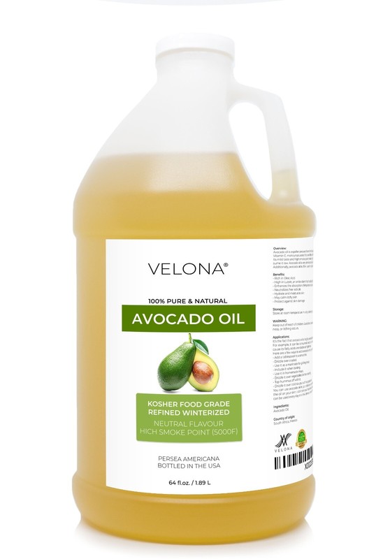 Avocado Oil by Velona – 64 Fl Oz, Refined, Cold Pressed, Hair Body and Skin Care