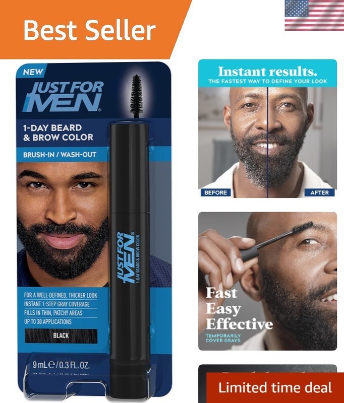 Up to 30 Applications of 1-Day Beard & Brow Color – Black, Fills Patchy Areas