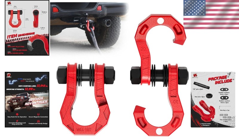 Red Heavy-Duty 3/4" D-Ring Shackles with 52,910 lbs Strength, Perfect for Towing gallery