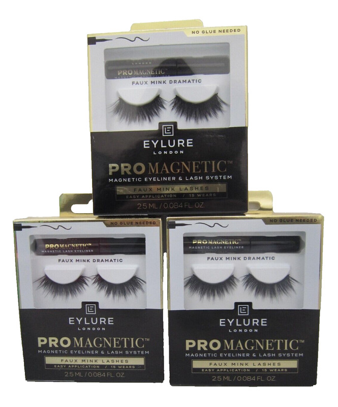 Eylure London Promagnetic Eyeliner & Lash System Faux Mink Dramatic Lot OF 3