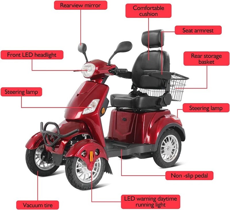 Heavy Duty 4-Wheel Mobility Scooters 31 Miles 3-Speed 800W 500lbs Capacity Red gallery