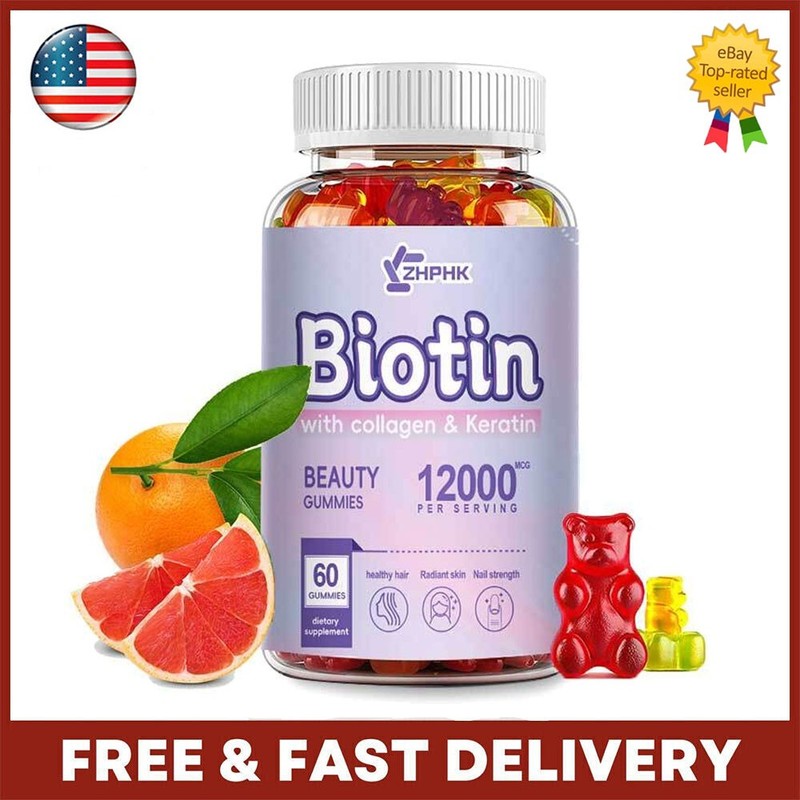 60 Biotin Collagen Gummies 12000Mcg – Maximum Potency for Hair, Skin, Nails USA