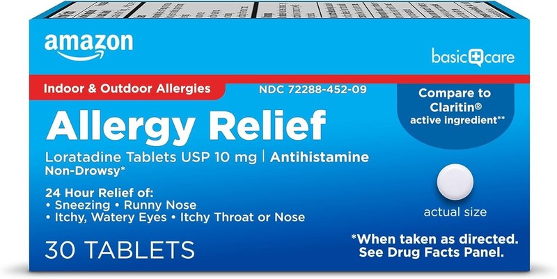 Amazon Basic Care Allergy Relief Loratadine Tablets, 24-Hour Non-Drowsy, 30 Ct