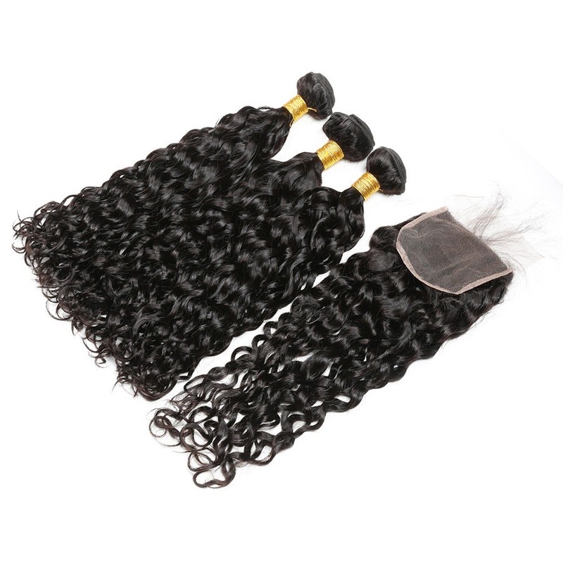 Natural Wave 3 Bundles 12″14″16″ With 12″ Lace Closure Malaysian Virgin Hair