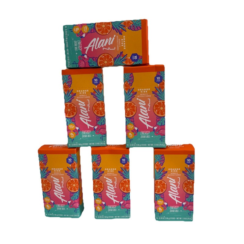 4 PACK- Alani ORANGE KISS Energy Stick Packets 40 Sticks Total, Sugar Free