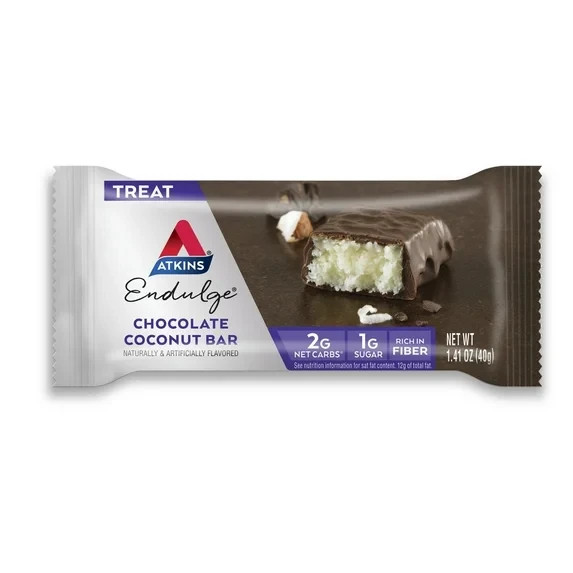 Atkins Endulge Treat, Chocolate Coconut Bar, Keto Friendly, 5 Ct (2 Pk) gallery
