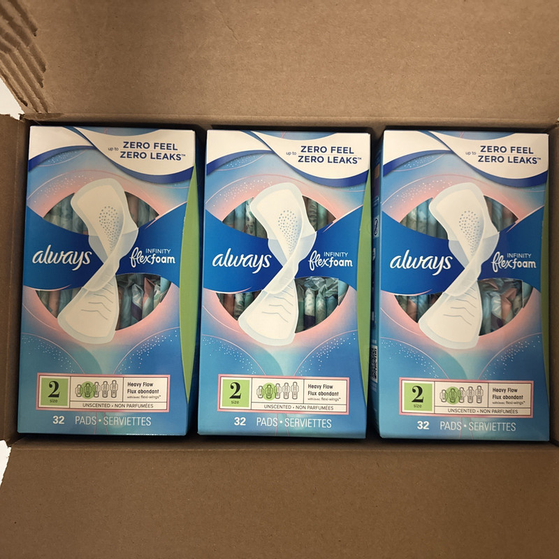 3 Pack Always Infinity Feminine Pads, Size 2 Heavy, wings, Unscented 32ct each