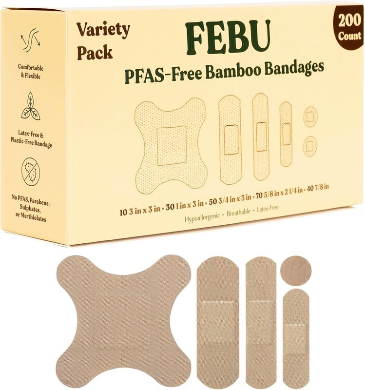 Eco-Friendly Bamboo Fabric Bandages, PFAS Free, Latex Free, 75 Ct