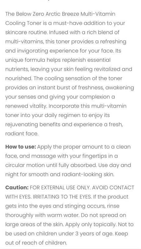 Below Zero Swiss Science Arctic Breeze Multi-Vitamin Cooling Toner 250 ml New gallery