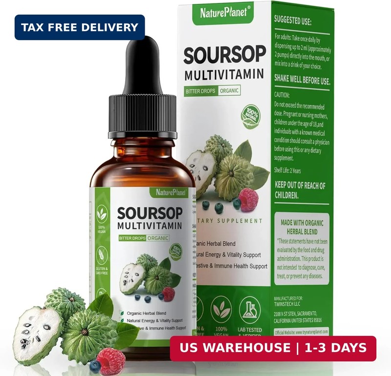 Soursop Multivitamin Liquid Drops, Bitters Liquid, Organic Soursop Leaf Extract