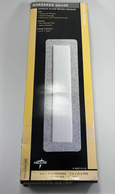 Medline Bordered Gauze 4 x 14 Inch 4 Adhesive Wound Dressing Sterile
