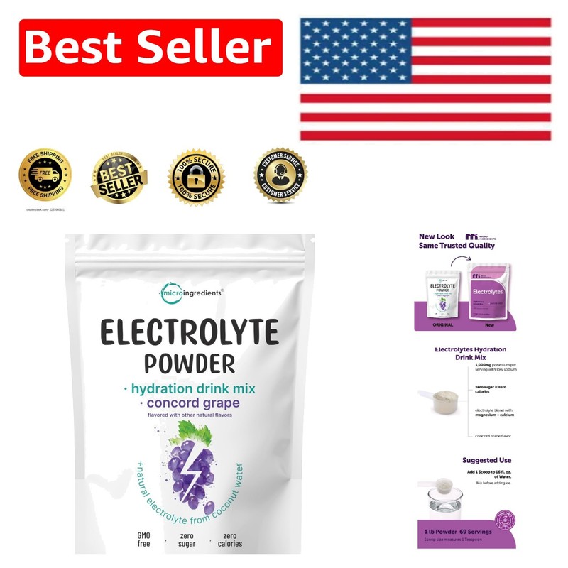 1 lb Non-GMO Hydration Drink Mix – Concord Grape with 69 Servings & No Sugar