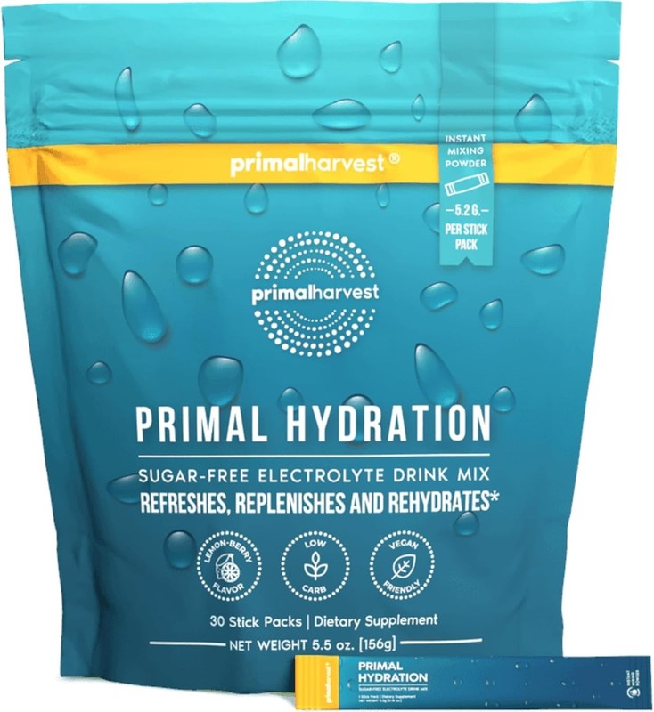 Primal Harvest Electrolytes Powder Packets Lemon Berry Hydration Drink Mix 30ct