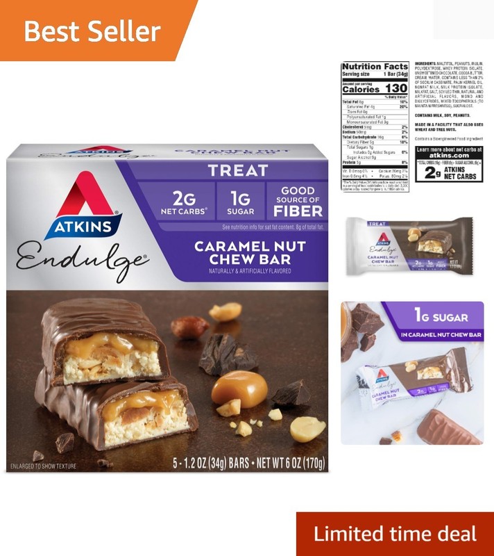Delicious Atkins Endulge Caramel Nut Chew Bar – Low Carb, 1g Sugar, Fiber Boost