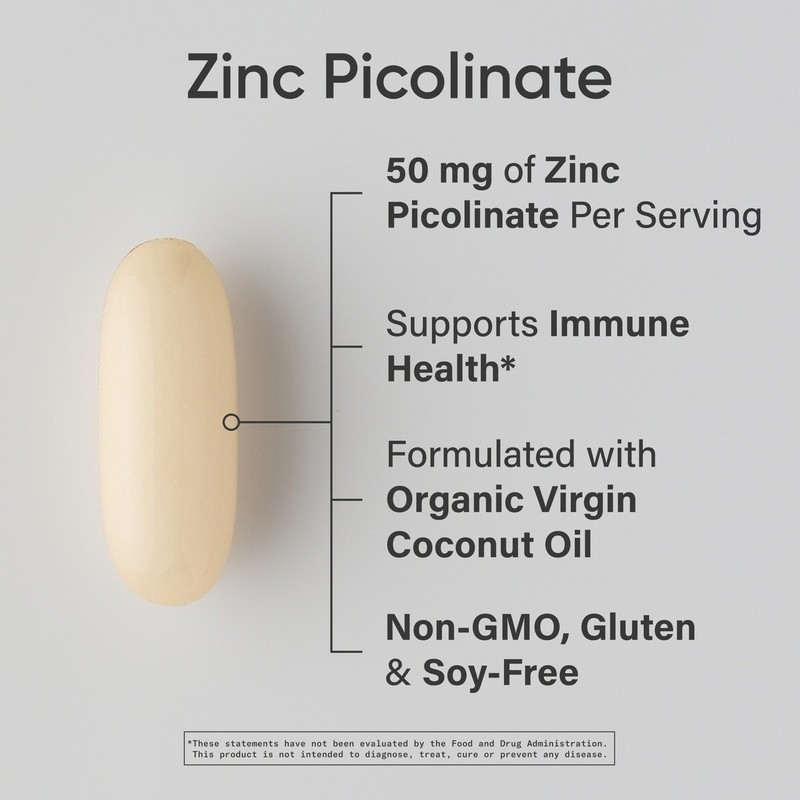 Zinc Picolinate 50mg Organic Coconut Oil Absorbable Immune Support Non-GMO 60ct gallery