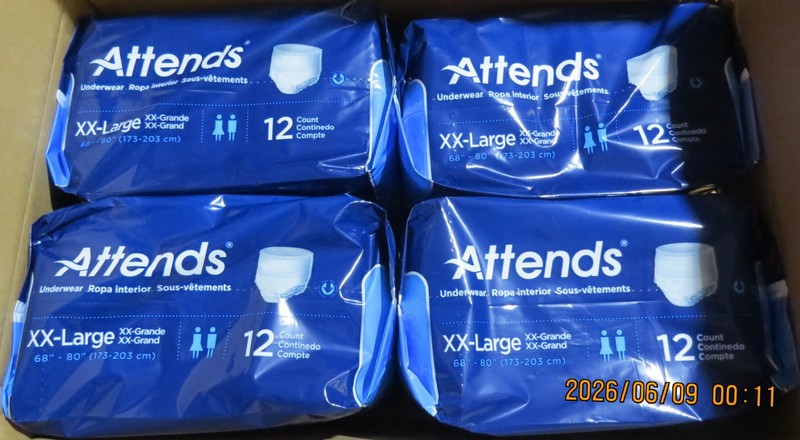 ATTENDS XXL BOX OF 4 PACKS (48) BARIATRIC PROTECTIVE UNDERWEAR HEAVY ABSORBENCY