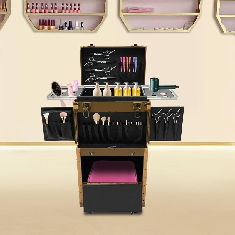 Hairdressing Case, Hairdressing Tool Organiser Box 38*25*82cm 15-20kg Gold