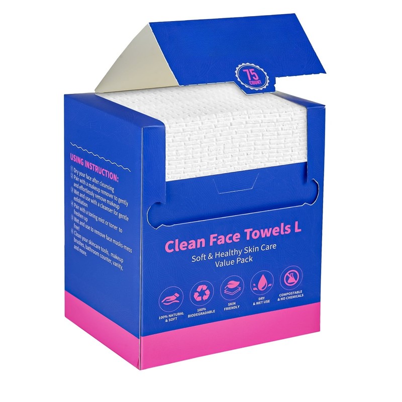 75 Count Disposable Face Towels, 8″ x 10″ 100% Biodegradable Face Skin Clean