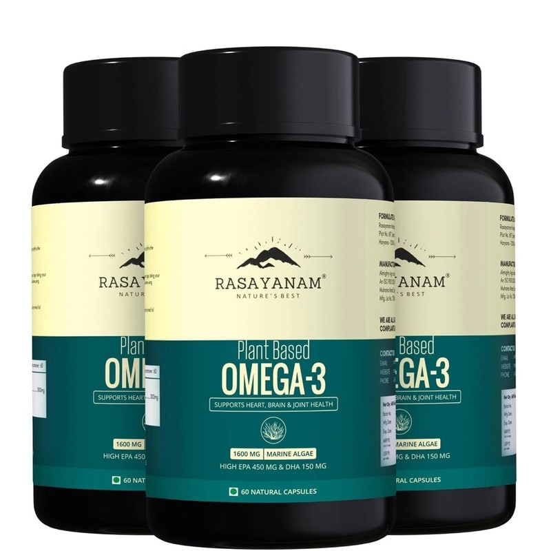 Omega-3 Capsules , 1600mg | No Burps, No Fish Oil, Pure Algae- 180 Capsules