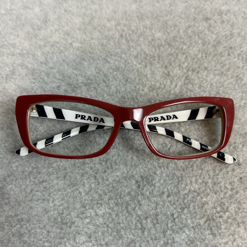 Prada PR 10XV Red Rectangular Eyeglass Frames Black White Striped 543101 gallery