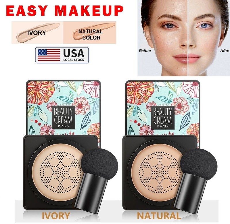 2× Air Cushion CC BB Cream Concealer Moisturizing Foundation Mushroom Head Gift