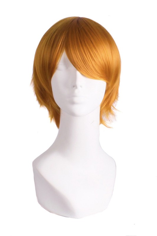 Men’s Short Straight Wig Cosplay Costume Wig (Golden Orange)