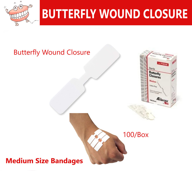 Fabric Adhesive Bandages Band-Aid Strips Medium Butterfly Wound Closure, 100/bx