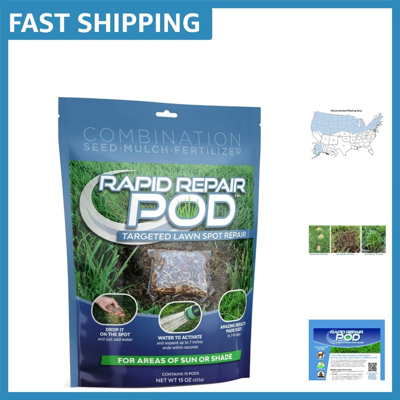 Rapid Lawn Repair POD – Pet Friendly Grass Seed, Mulch & Fertilizer Combo