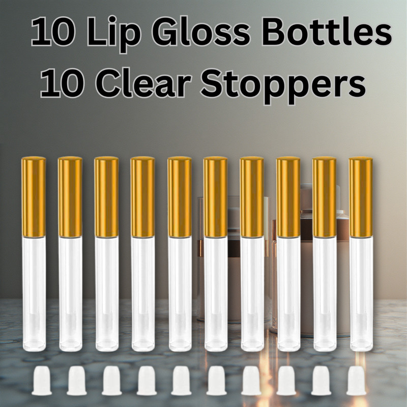 10 Pc Rose Gold Cap Plastic Lip Gloss Bottles 10Ml Balm Container Stopper
