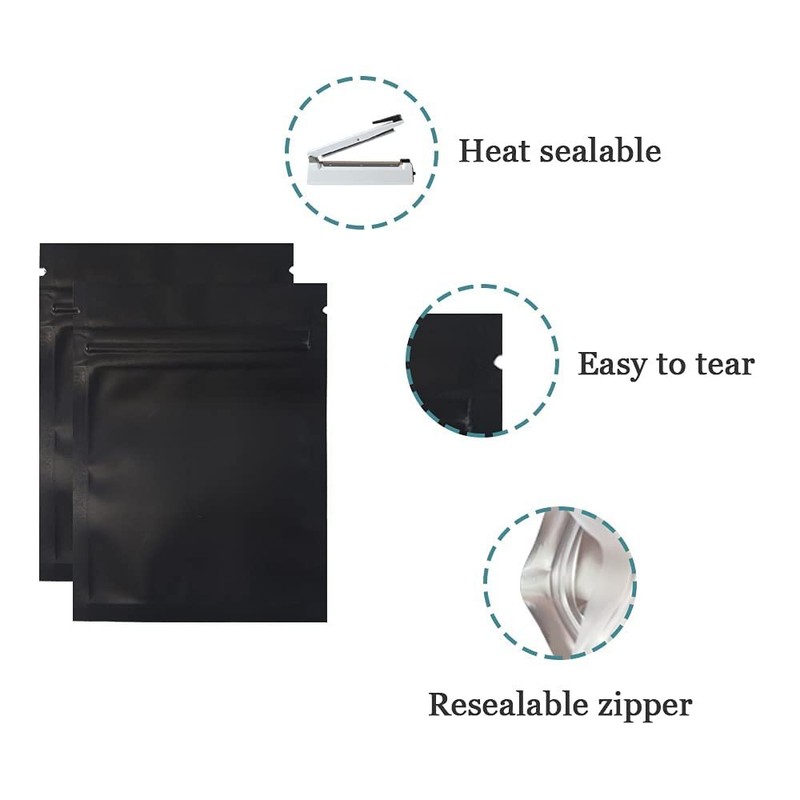 Mylar Zipper Lock Bags 100 Pcs 7.5x10cm Food Storage Airtight Black FERENLI Foil gallery