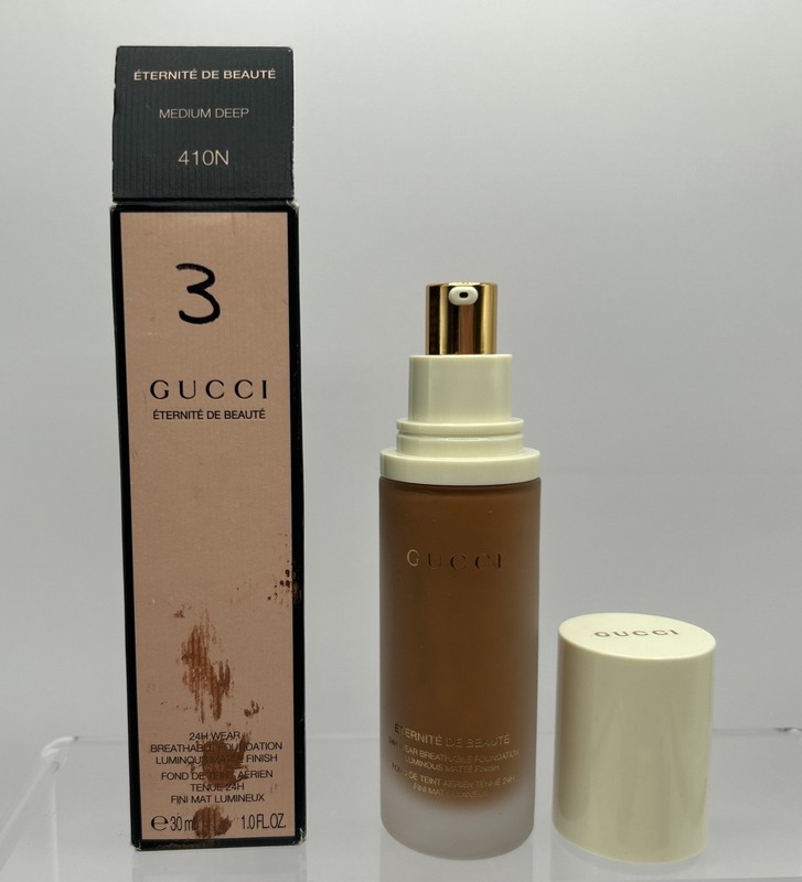 Gucci Foundation 24 Hour Full Coverage Luminous Matte Medium Deep 410N NIB 1 oz
