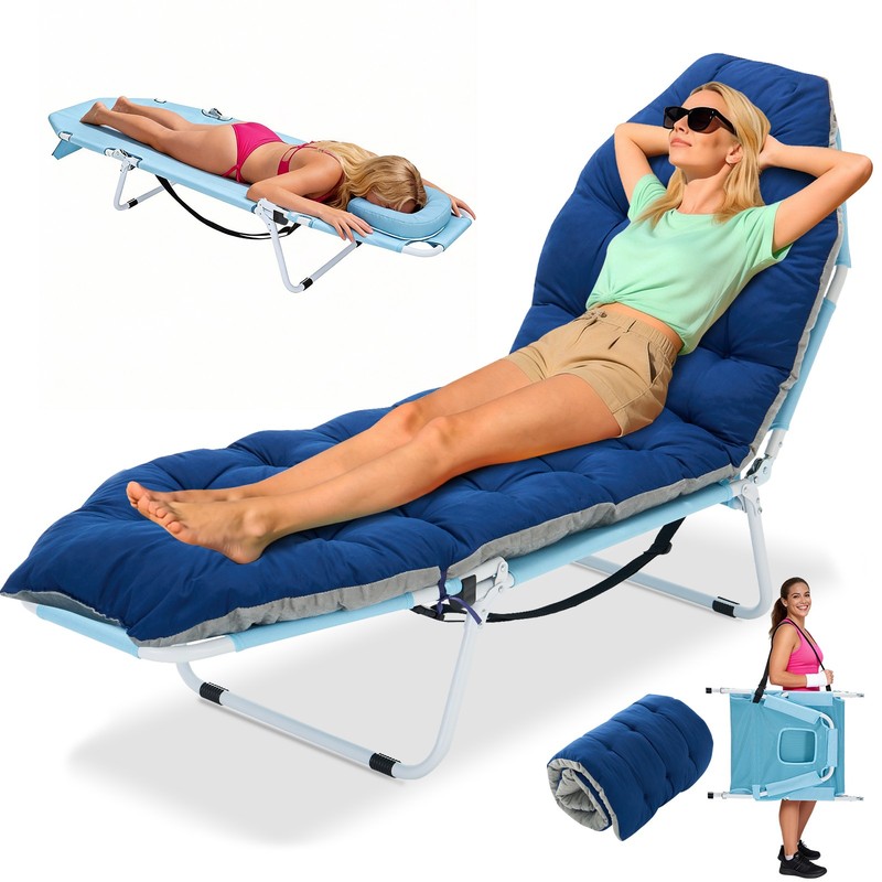 NAIZEA 2-in-1 Tanning Chair with Face Hole Lounge Chair Caming Bed with Mattress gallery