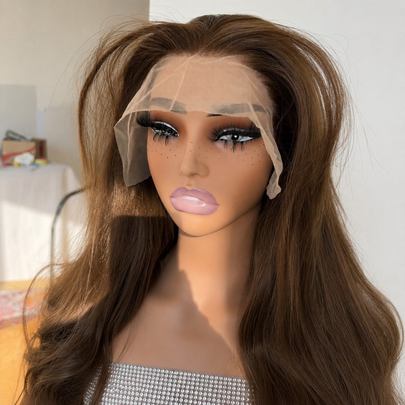 Brown Glue Less Lace Front Wig Synthetic Hair Heat Resistant Long Wavy gallery